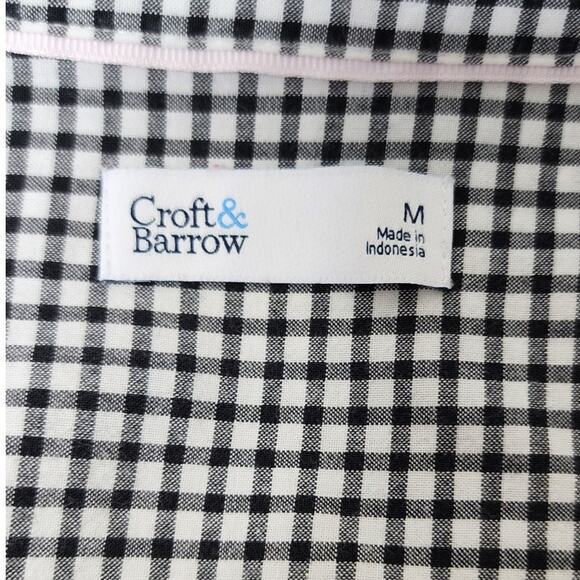 Croft & Barrow Black White Plaid Cotton Button Front Blouse Women's Size Medium - Picture 3 of 5